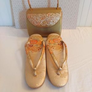 Gold Kimono Purse and Geta Sandal Set